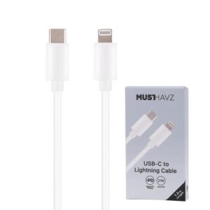 CABLE CHARGE USB-C VERS LIGHTNING PD 3.0 (27W) - LONGUEUR 1M - BLANC