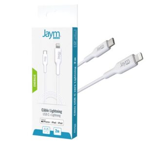 CABLE CHARGE USB-C VERS LIGHTNING MFI PD 3.0 (30W) - LONGUEUR 2M - BLANC -