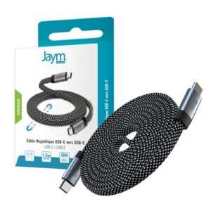 CABLE CHARGE USB-C VERS USB-C PD 3.0 (60W) - MAGNÉTIQUE FORMAT PLAT - GARANTIE A VIE - 1.5M - GRIS -