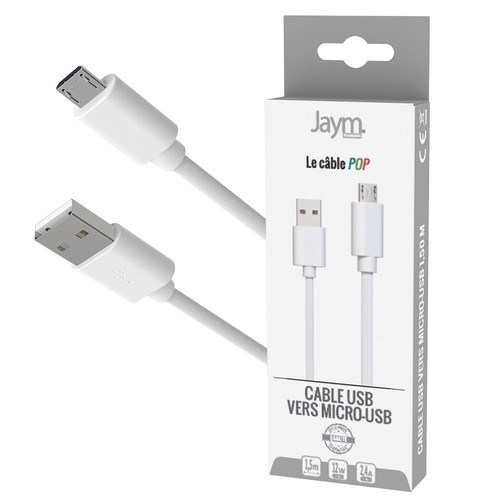 CABLE CHARGE USB-A VERS MICRO-USB - LONGUEUR 1.5M - BLANC -