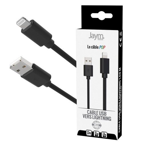 CABLE CHARGE USB-A VERS LIGHTNING - LONGUEUR 1.5M - NOIR -