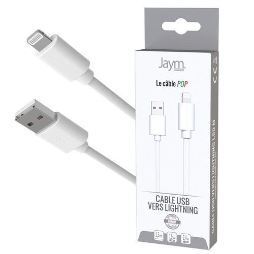 CABLE CHARGE USB-A VERS LIGHTNING - LONGUEUR 1.5M - BLANC -