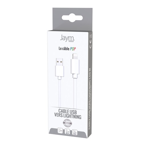 CABLE CHARGE USB-A VERS LIGHTNING - LONGUEUR 1.5M - BLANC -