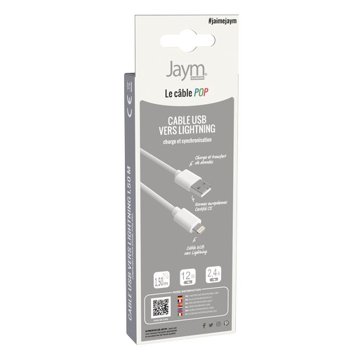 CABLE CHARGE USB-A VERS LIGHTNING - LONGUEUR 1.5M - BLANC -