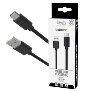 CABLE CHARGE USB-A VERS USB-C - LONGUEUR 1.5M - NOIR -