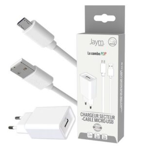 CHARGEUR SECTEUR USB-A + CABLE USB-A VERS MICRO-USB 1.5M - BLANCS