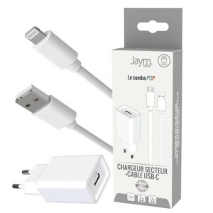 CHARGEUR SECTEUR USB-A + CABLE USB-A VERS LIGHTNING 1.5M - BLANCS