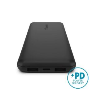 BATTERIE DE SECOURS 10 000 MAH NOIRE AVEC 3 SORTIES 1 USB-C ET 2 USB-A