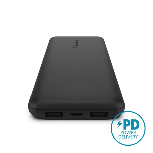 BATTERIE DE SECOURS 10 000 MAH NOIRE AVEC 3 SORTIES 1 USB-C ET 2 USB-A