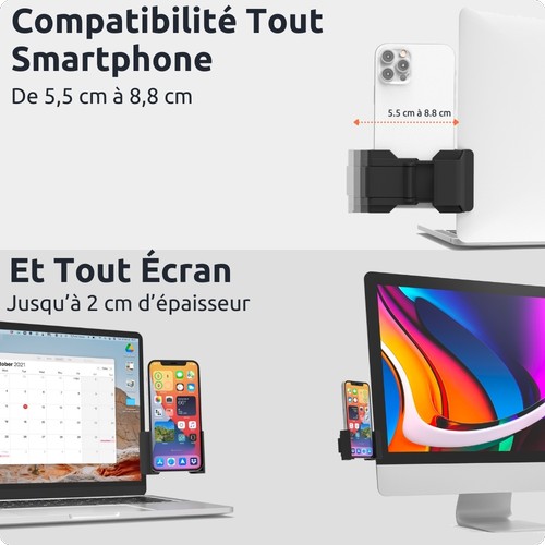 SUPPORT TELEPHONE UNIVERSEL POUR ECRAN PC/MAC - CLIP UNIVERSEL AVEC ANGLE REGLABLE 160°