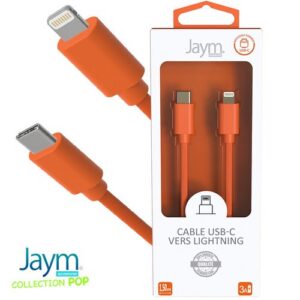 CABLE CHARGE USB-C VERS LIGHTNING PD (27W) - LONGUEUR 1.5M - ORANGE -