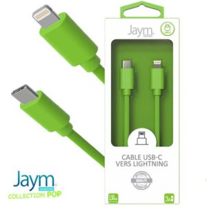 CABLE CHARGE USB-C VERS LIGHTNING PD (27W) - LONGUEUR 1.5M - VERT -