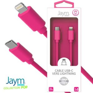 CABLE CHARGE USB-C VERS LIGHTNING PD (27W) - LONGUEUR 1.5M - ROSE -