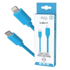 CABLE CHARGE USB-C VERS LIGHTNING PD (27W) - LONGUEUR 1.5M - BLEU -