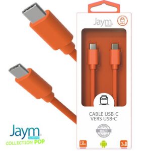 CABLE CHARGE USB-C VERS USB-C PD (27W) - LONGUEUR 1.5M - ORANGE -