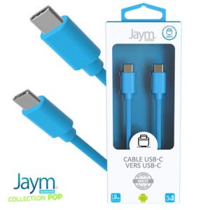 CABLE CHARGE USB-C VERS USB-C PD (27W) - LONGUEUR 1.5M - BLEU -