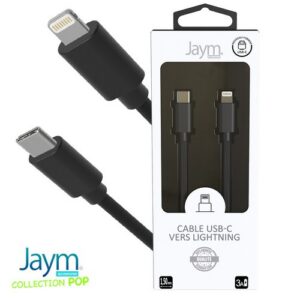 CABLE CHARGE USB-C VERS LIGHTNING PD (27W) - LONGUEUR 1.5M - NOIR -