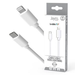 CABLE CHARGE USB-C VERS LIGHTNING PD (27W) - LONGUEUR 1.5M - BLANC -