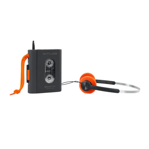LECTEUR RÉTRO DE CASSETTE PORTABLE AVEC CASQUE AUDIO FILAIRE - JACK 3.5 + BLUETOOTH - NOIR - MUSE
