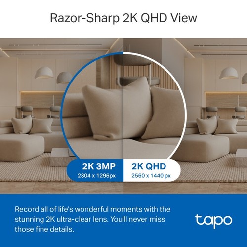 CAMERA WIFI DE SECURITE POUR INTERIEUR AVEC ENREGISTREMENT - ROTATIVE 360° ET INCLINABLE 114° - VIDEO 2K 4MP QHD - TAPO