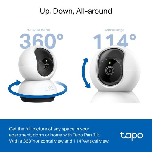 CAMERA WIFI DE SECURITE POUR INTERIEUR AVEC ENREGISTREMENT - ROTATIVE 360° ET INCLINABLE 114° - VIDEO 2K 4MP QHD - TAPO