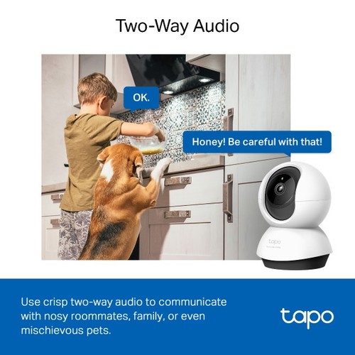 CAMERA WIFI DE SECURITE POUR INTERIEUR AVEC ENREGISTREMENT - ROTATIVE 360° ET INCLINABLE 114° - VIDEO 2K 4MP QHD - TAPO