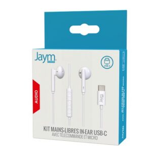 KIT PIETON ECOUTEURS CLASSIQUES TYPE-C + TELECOMMANDE + MICRO BLANC - JAYM®