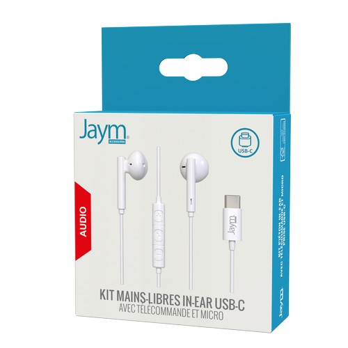 KIT PIETON ECOUTEURS CLASSIQUES TYPE-C + TELECOMMANDE + MICRO BLANC - JAYM®