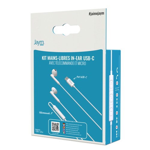 KIT PIETON ECOUTEURS CLASSIQUES TYPE-C + TELECOMMANDE + MICRO BLANC - JAYM®