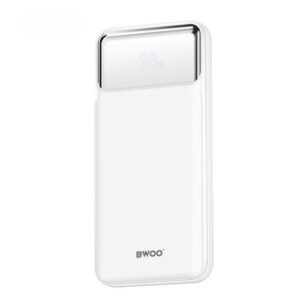 BATTERIE DE SECOURS 10 000 MAH 1 USB-C IN/OUT + 1 USB-C IN + 1 USB-A OUT - AFFICHAGE DIGITAL - BLANC - BWOO