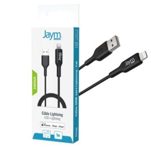 CABLE CHARGE USB-A VERS LIGHTNING MFI - LONGUEUR 1M - NOIR -