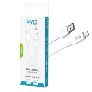 CABLE CHARGE USB-A VERS LIGHTNING MFI - LONGUEUR 2M - BLANC -