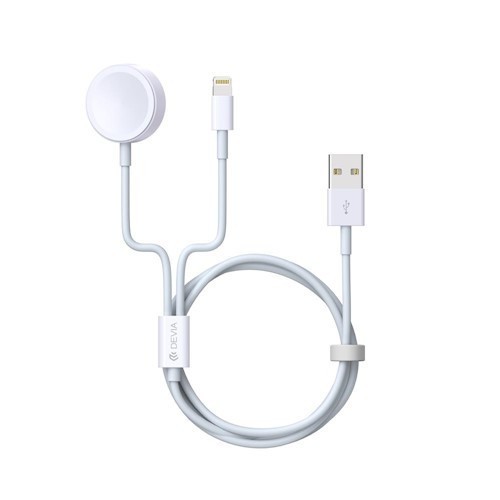 CABLE 2-EN-1 USB VERS LIGHTNING ET INDUCTION POUR APPLE WATCH - BLANC - DEVIA