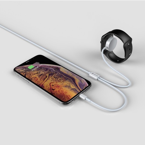 CABLE 2-EN-1 USB VERS LIGHTNING ET INDUCTION POUR APPLE WATCH - BLANC - DEVIA