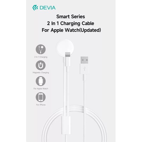 CABLE 2-EN-1 USB VERS LIGHTNING ET INDUCTION POUR APPLE WATCH - BLANC - DEVIA