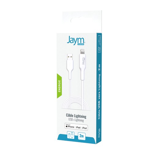 CABLE CHARGE USB-A VERS LIGHTNING MFI - LONGUEUR 2M - BLANC -