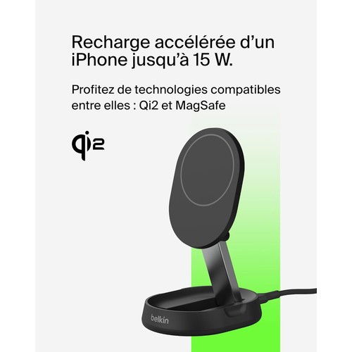STATION DE RECHARGE RETRACTABLE AVEC INDUCTION Qi2 15W POUR IPHONE - NOIR - BELKIN