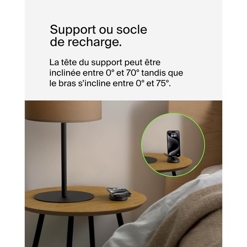 STATION DE RECHARGE RETRACTABLE AVEC INDUCTION Qi2 15W POUR IPHONE - NOIR - BELKIN