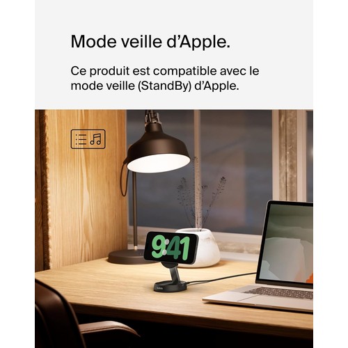 STATION DE RECHARGE RETRACTABLE AVEC INDUCTION Qi2 15W POUR IPHONE - NOIR - BELKIN