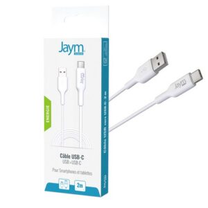 CABLE CHARGE USB-A VERS USB-C - LONGUEUR 2M - BLANC -
