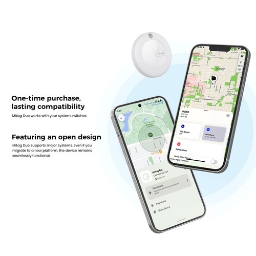 LOCALISATEUR D'OBJETS - TAG UNIVERSEL CERTIFIÉ APPLE FIND MY® ET ANDROID LOCALISATOR® - FORMAT PORTE CLÉS - BLANC - MILI