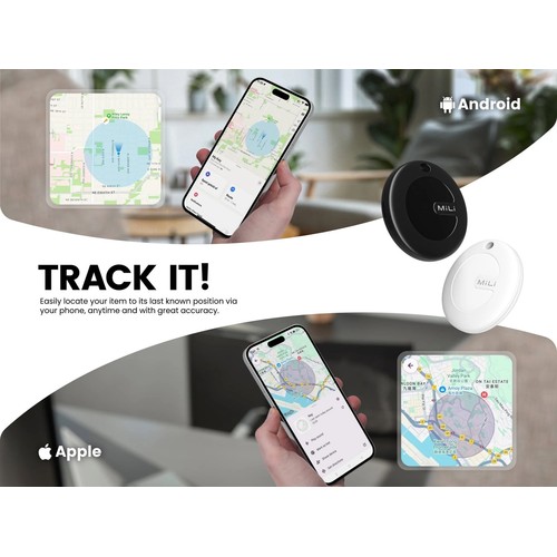 LOCALISATEUR D'OBJETS - TAG UNIVERSEL CERTIFIÉ APPLE FIND MY® ET ANDROID LOCALISATOR® - FORMAT PORTE CLÉS - BLANC - MILI