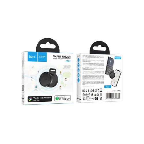 LOCALISATEUR D'OBJETS - TAG UNIVERSEL CERTIFIÉ APPLE FIND MY® ET ANDROID FIND MY DEVICE® - FORMAT PORTE CLÉS - NOIR - HOCO
