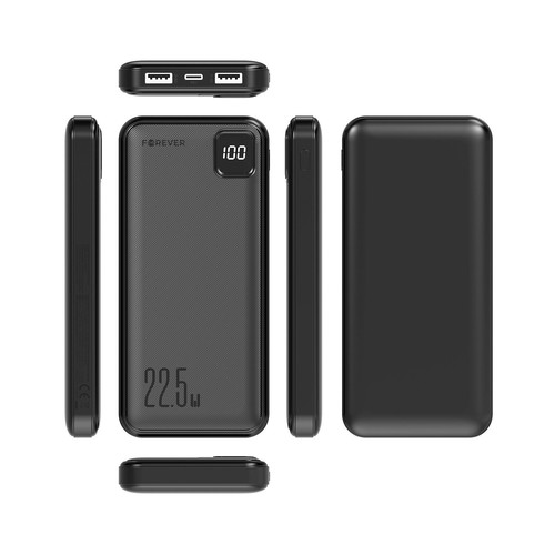 BATTERIE DE SECOURS 10 000 MAH 2 USB-A OUT + 1 USB-C IN/OUT - NOIR - FOREVER