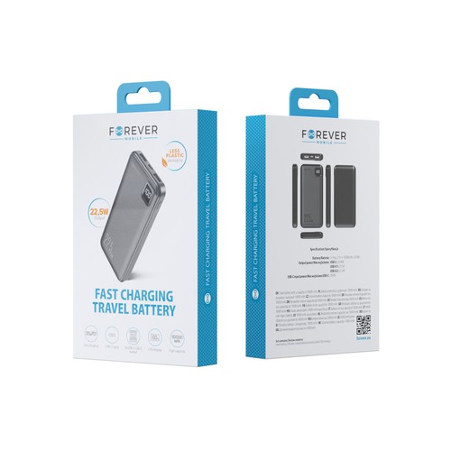 BATTERIE DE SECOURS 10 000 MAH 2 USB-A OUT + 1 USB-C IN/OUT - NOIR - FOREVER