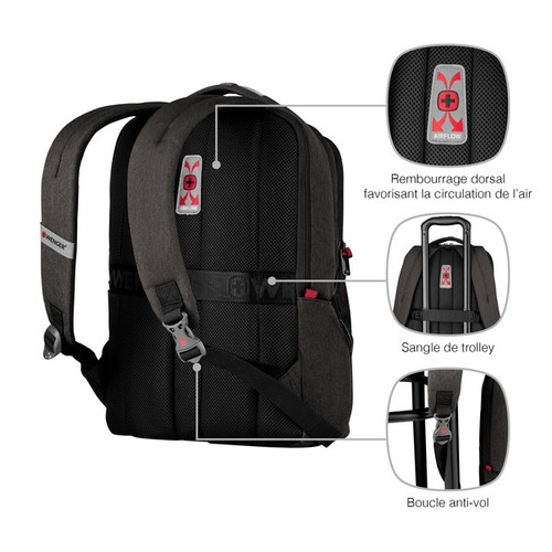 SAC À DOS POUR ORDINATEUR PORTABLE 16’’ AVEC POCHE POUR TABLETTE - MX PROFESSIONAL - GRIS CHINÉ - WENGER