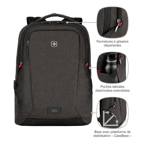 SAC À DOS POUR ORDINATEUR PORTABLE 16’’ AVEC POCHE POUR TABLETTE - MX PROFESSIONAL - GRIS CHINÉ - WENGER