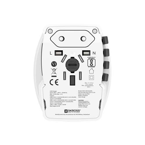 Adaptateur universel SKROSS® MUV AC65PD avec câble USB-C