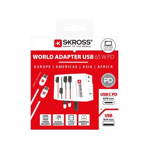 Adaptateur universel SKROSS® MUV AC65PD avec câble USB-C