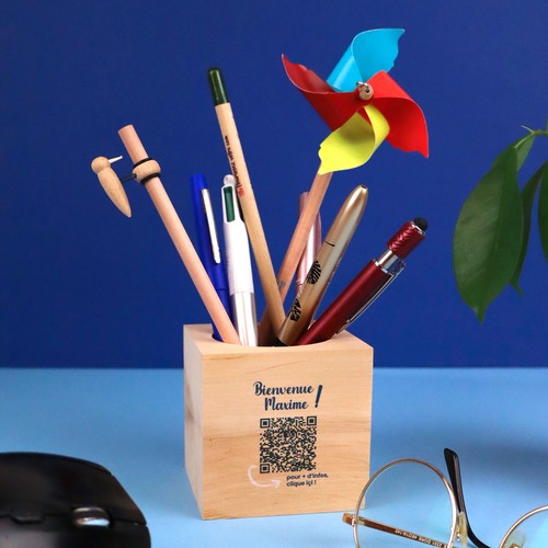 Pot à crayon cube bois